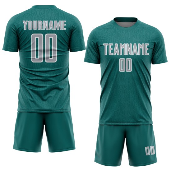 Sublimation Gray-White Geometric Uniform Jersey Custom Shape Soccer Sports Teal
