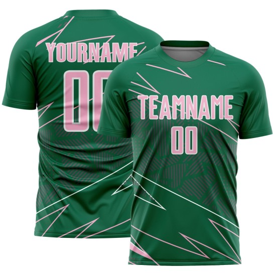 Uniform Sports Soccer Kelly Lines Sublimation Jersey Light Green Custom Pink-White Uniform Sports Soccer Kelly Lines Sublimation Jersey Light Green Custom Pink-White