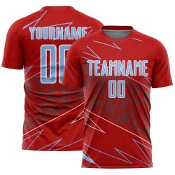 Uniform Custom Blue-White Jersey Red Light Soccer Sports Sublimation Lines