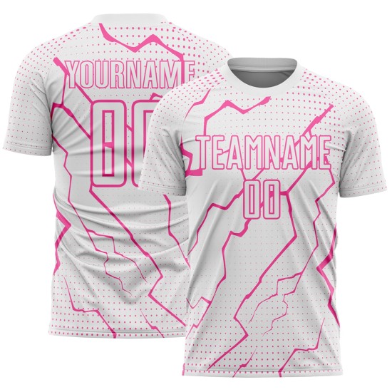Custom Soccer White Uniform Jersey Sublimation Pink Lightning Sports Custom Soccer White Uniform Jersey Sublimation Pink Lightning Sports